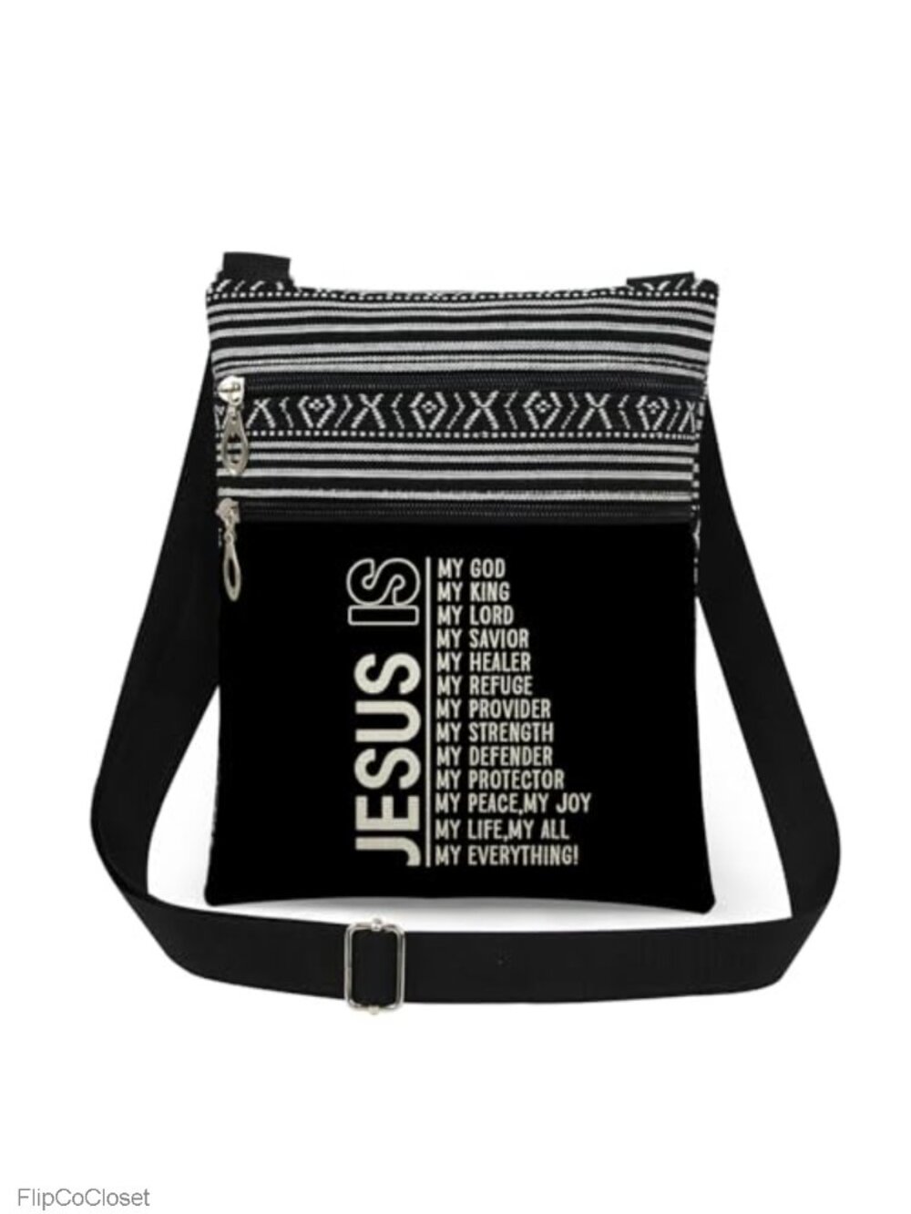 JESUS Print Crossbody Bag Polyester Adjustable Strap Double Zipper